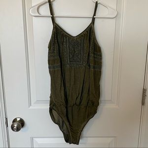Olive Green Boho Style Bodysuit